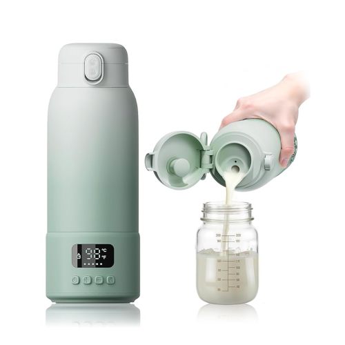 Portable Bottle Warmer Extended Battery Life - Dual Heating Modes for Breast Milk & Water, 17 Ounces, Fast Heating, Ideal for Travel, Outdoor, Baby Shower, Green