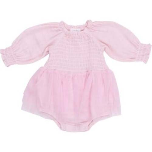 Ballet Pink Long Sleeve L/S Smocked Tutu Bubble, Pink - Angel Dear Dresses | Maisonette