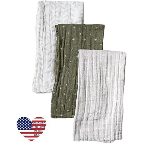 Organic Muslin Burp Cloths, Set of 3 | 100% Cotton Boho Extra-Large 22"x12" Soft Absorbent Shower Gift Essentials Gear Three Pack Burping Cloth Rags Towels for Newborn Boys Girls