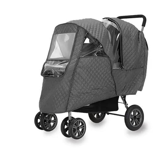 Rain Cover for Stroller Winter, Universal Double Stroller Rain Cover Front Back, Double Stroller Cover for Rain and Snow, Baby Outdoor Activities Accessories,Grey