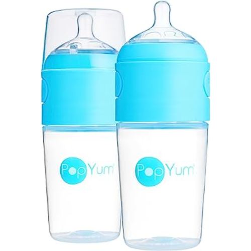 PopYum 9 oz Blue Anti-Colic Formula Making/Mixing/Dispenser Baby Bottles, 2-Pack (with #2 Nipples)