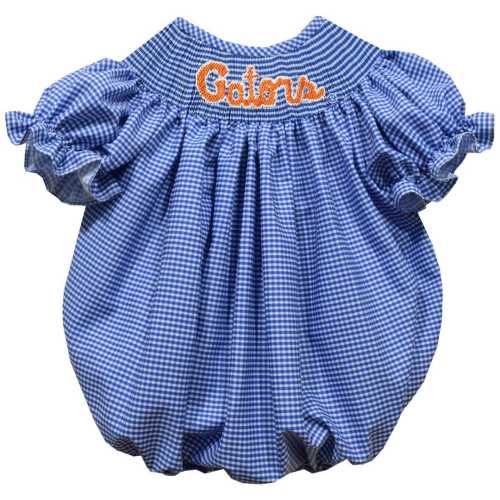 Florida Gators Smocked Blue Gingham Short Sleeve Girls Bubble