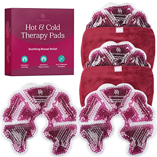 Nurse & Nourish XL Hot Cold Nursing Pads - Mastitis Relief & Breast Engorgement Ice Packs - Reusable Breast Heating Pad & Cooling Mastitis Inserts - Red, Set of 6