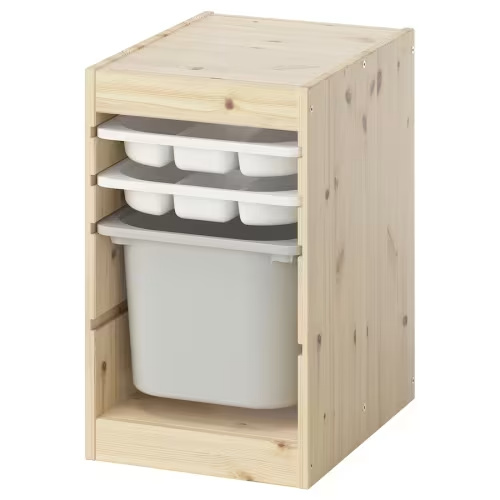 TROFAST storage combination with box/trays, light white stained pine white/grey, 32x44x53 cm - IKEA