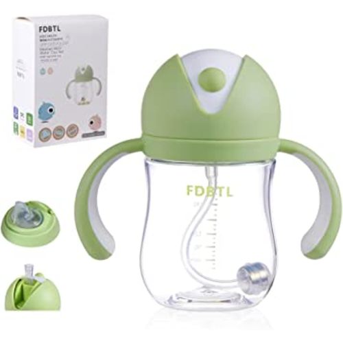 Baby Soft Spout Sippy Cups, Learner Cup with Removable Handles, Leak-Proof, Spill-Proof, A Straw Brush, Break-Proof Cups for Toddlers Infant (Green 9oz)