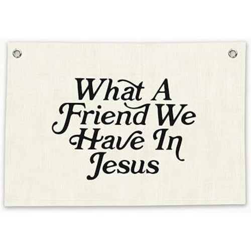 What a Friend We Have in Jesus Christian Canvas Banner Wall Hanging, Minimalist Bible Verse Wall Art Prints for for Classroom, Playroom，Nursery, Kids Room, 20x30 Inch