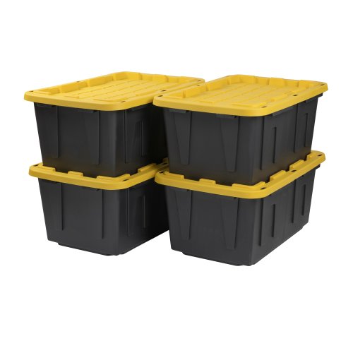 Project Source 4 -Pack Commander Large 27 -Gallons ( 108 -Quarts ) Black and Yellow Heavy Duty Stackable Tote with Standard Snap Lid