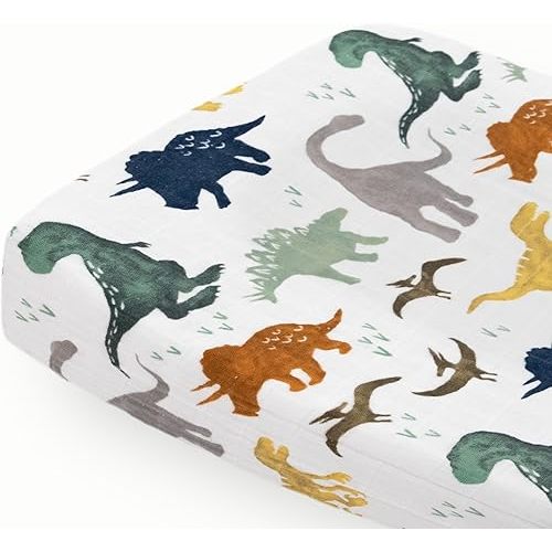 Little Unicorn Premium Changing Pad Cover | Extra Soft & Breathable Muslin Fabric (Dino Friends)