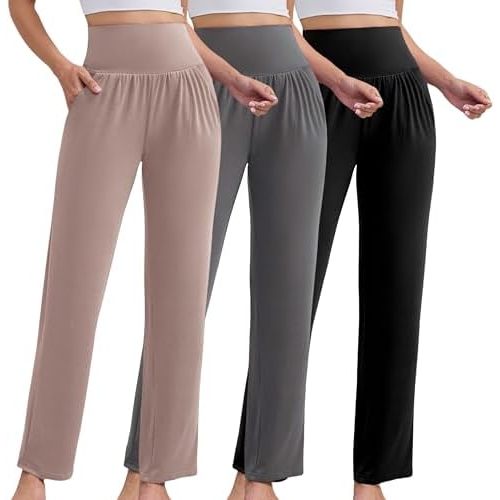 3 Pack Wide Leg Lounge Pants for Women, High Waist Lounge Pants with Pocket Casual Loose Fit Sweatpants,S-2XL