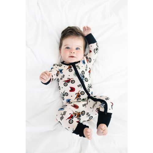 Dirt Bike Bamboo Zippy Pajama, Trendy Boy Romper Baby Pajamas