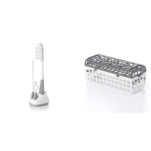 OXO Tot Water Bottle and Straw Cup Cleaning Set Brush Set - Gray & OXO Tot Dishwasher Basket, Gray - Brush Set+ Dishwasher Basket