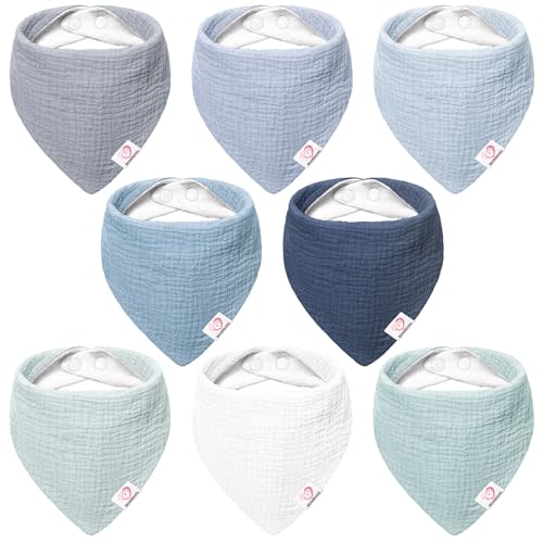 Bearmoss Muslin Baby Bibs for Drooling and Teething, 8 Pack Baby Bandana Drool Bibs 100% Cotton for Unisex Baby Boys Girls