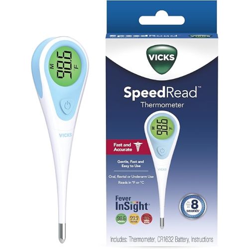 Vicks SpeedRead Digital Thermometer for Baby, Kids & Adults, Color-Coded Readings, Oral, Baby Rectal Thermometer or Under The Arm, Water Resistant