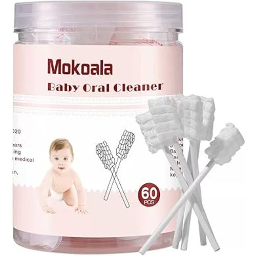 60Pcs Baby Tongue Cleaner, Baby Toothbrush, Disposable Infant Mouth Cleaner, Soft Gauze Toohthbrush Toddler Oral Cleaning Stick Dental Care for 0-36 Month Newborn