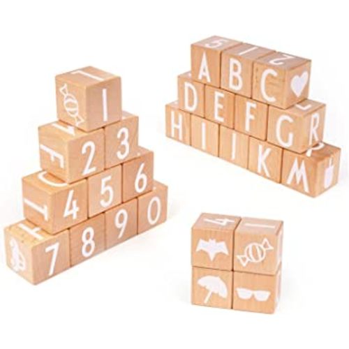 Wooden ABC Building Blocks Number 26 PCS Alphabet Letters Stacking Blocks and Educational Stacking Toys for Toddlers - Preschool Early Learning Wood Blocks Montessori Toys