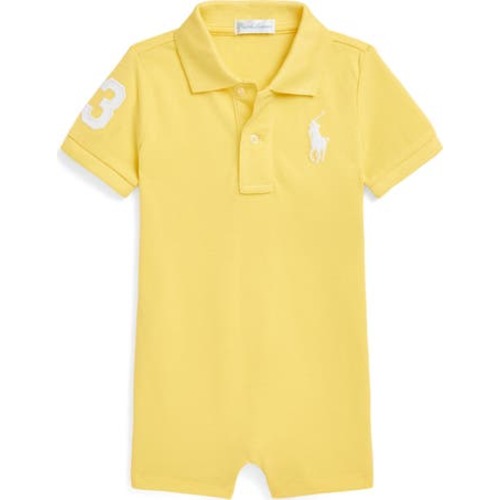 Cotton Piqué Polo Romper, 12M