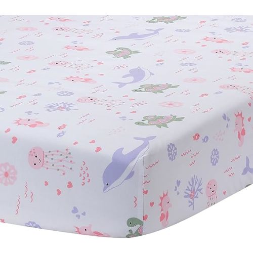 Lambs & Ivy Sea Dreams Soft White 100% Cotton Nautical Ocean Fitted Crib Sheet