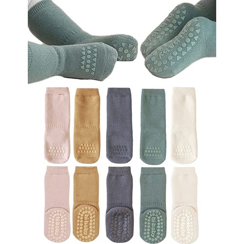 Baby Non Slip Grip Socks Toddler Knee High Anti Skid Crew Slipper Crawling Socks for Girls Boys Newborn
