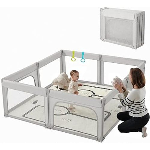 Doradotey Baby Playpen, Shape Adjustable Large & Small Baby Playard for Babies and Toddlers, Foldable Playpen Baby Fence Indoors Play Center Yards, Breathable Mesh Anti-Fall Play Pens(71x79 Grey)