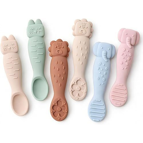 Baby Spoons Set 6 Pack Silicone Baby Pre Spoons for Infants, BPA Free Soft Tip Infant Spoon Baby Led Weaning Spoon for Self Feeding Teething Spoon Toddler Feeding Utensils ROCCED
