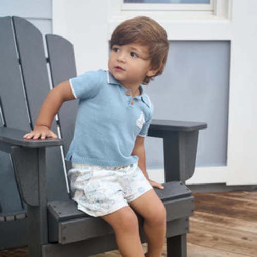 Nautical Knit Polo + Explorer Print Shorts – Little Posh Kids