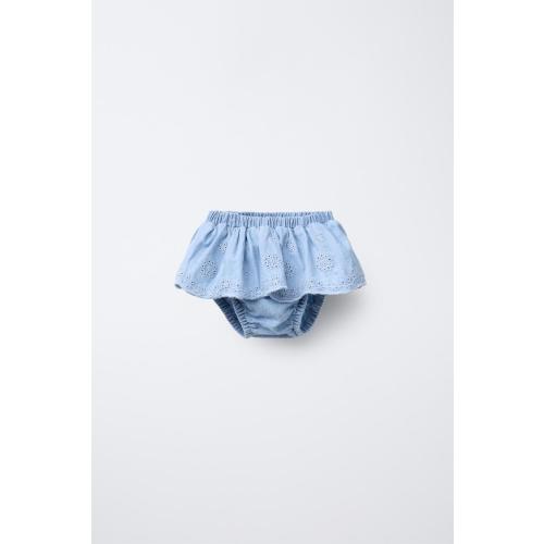 EMBROIDERED RUFFLE DENIM BOTTOMS - Light blue | ZARA United States