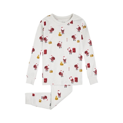 Kids' Santa Print Fitted Organic Cotton Two-Piece Pajamas, Grey - size 2T