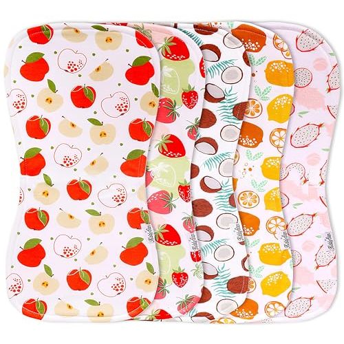 KiddyStar 5 Pack Organic Cotton Baby Burp Cloths – 3 Layer, 21"x10" Large, Ultra Soft & Absorbent Burping Rags for Newborns – Infant Towels for Milk Spit Up