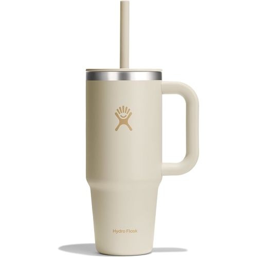 Hydro Flask Travel Tumbler with Handle, Lid and Straw - Insulated Stainless Steel in 24 Oz Coconut Cream