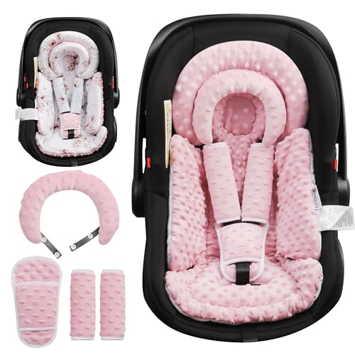 BOMOLOUR Infant Car Seat Insert with Removable Cushion for Baby Preemie Newborn Infant, Reversible carseat Insert Head Body Support Fits for Stroller, Baby Swing, Rocker, Bouncer, Bassinet - Pink