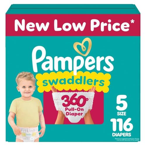 Pampers Diapers - Swaddlers 360 - Size 5, 116 Count, for up to 100% Leakproof Premium Skin Protection (Packaging May Vary)