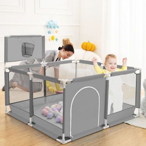 Gotgelif 50"x50" 4-panel Baby Playpen Foldable Playard With Basketball Hoop