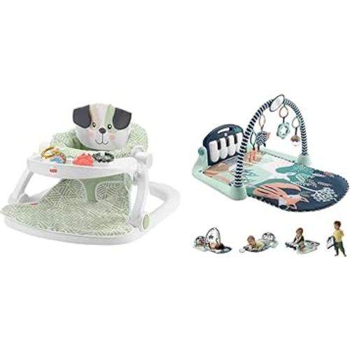 Fisher-Price Baby Portable Baby Chair Sit-Me-Up Floor Seat with Snack Tray and Developmental Toys, Puppy Perfection [Amazon Exclusive] & Kick & Play Piano Gym