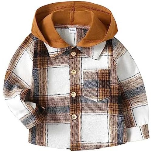Baby Toddler Boys Long Sleeve Shirt Flannel Buffalo Plaid Shirts Button Down Jacket Top Outfit Fall Winter Clothes