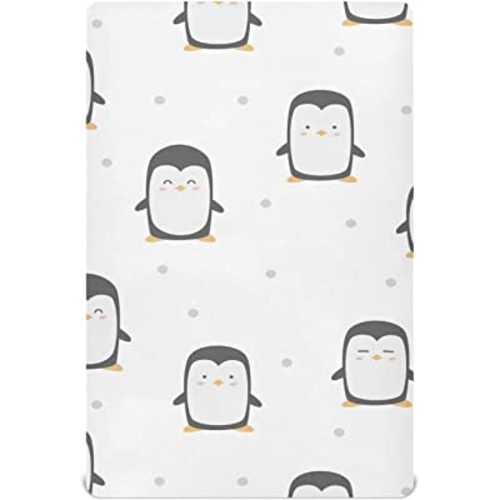 Cute Penguin Animals Crib Sheets for Boys Girls Pack and Play Sheets Portable Mini Crib Sheets Fitted Crib Sheet for Standard Crib and Toddler Mattresses Baby Crib Sheets for Baby Boy Girl, 39x27IN