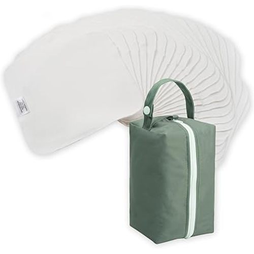 Nora's Nursery Reusable Baby Wipes, 100% Cotton Washcloths, Soft and Absorbent Towels for Newborn Bath and Face, Includes 20 Wipes with 1 Waterproof Pod for On-The-Go Moms,- Sage