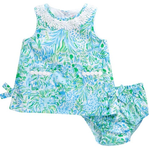 Baby Lilly Floral Dress & Bloomers, 6-12M, Hydra Blue Dandy Lions