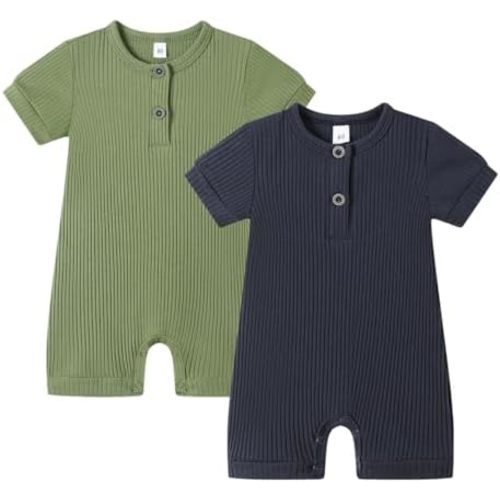 Bafeicao Baby Boy Girl 2/3 Pack Solid Romper Ribbed Short/Long Sleeve Bodysuit Jumpsuit Infant Knitted Outfits Clothes