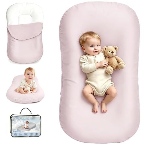 Newborn Support Cushion – Essential Baby Registry Gift – XL Portable Baby Floor Cushion for Tummy Time Support – Machine Washable Cotton Cover (CPC Certified)