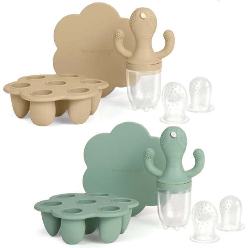 Little Twig Silicone Baby Feeder & Teether Set, Sage Oak - Infant Food & Fruit Holder Pacifier