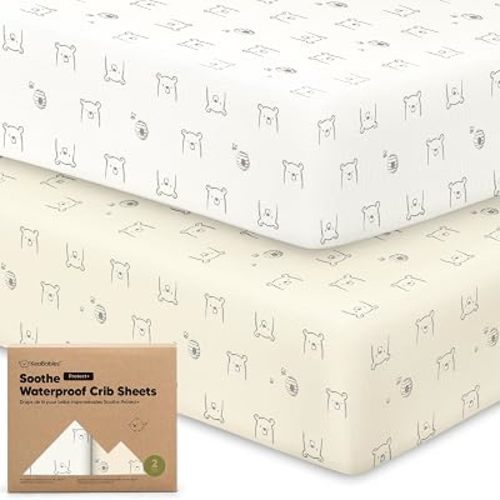 2-Pack Waterproof Crib Sheets for Boys, Girls, 52x28 Fitted (Bumble Bear)