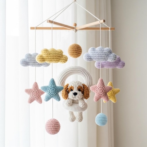 Custom Dog Baby Mobile, Crochet Baby Mobile, Custom Puppy Nursery Decor, Crib Mobile, Nursery Mobile, Baby Shower Gift, Newborn Gift