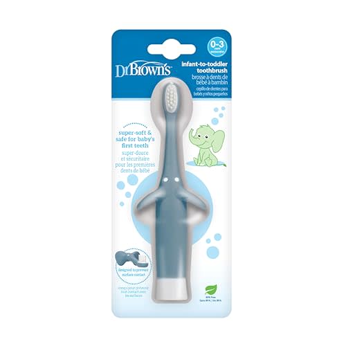 Dr. Brown's Infant-to-Toddler Training Toothbrush, Soft for Baby's First Teeth, Blue Elephant, 0-3 Years