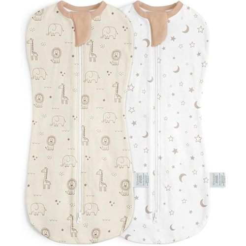 Baby Swaddle 0-2 Months, Cotton Arm-In Zipper Sleep Sack, Wearable Blankets Wrap for Newborn Infant Girls and Boys (Woodland Animal, Star Moon, Pack of 2)