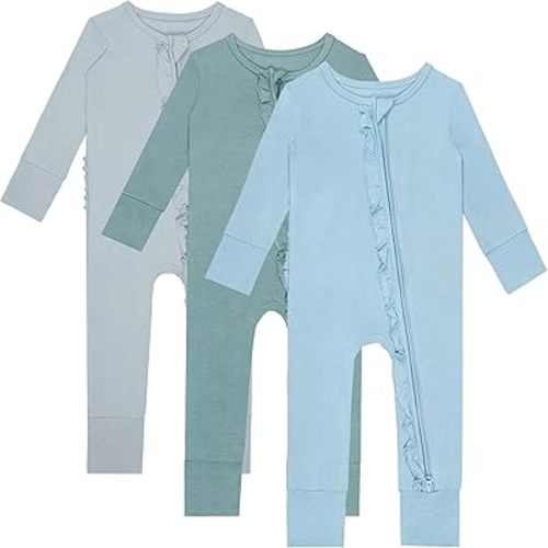 3 PACK Baby Rompers Long Sleeve Two Way Zipper Footless Pajamas With Mitten Cuffs