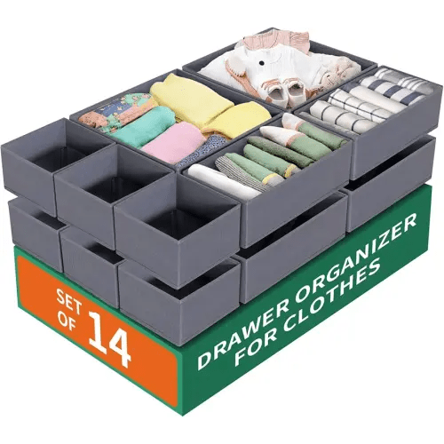 Drawer Organizer for Clothes14 Pack Dresser Organizer for Nursery-Perfect Baby Cloth Organizer and Storage & General Nursery Organization or Dresser Drawer Organizer Bins Foldable Washable Grey
