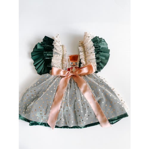 Nutcracker Christmas Dress//Girls Christmas Dress//Green Velvet Christmas Outfit