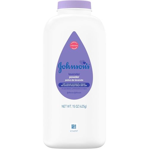 Johnson's Lavender Baby Powder with Naturally Derived Cornstarch, Gently Soothes Delicate Skin, Hypoallergenic, and Free of Parabens, Phthalates, and Dyes, Lavender Scent, 15 oz