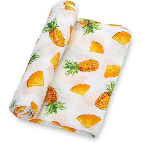 LollyBanks Baby Blanket, 100% Cotton Muslin Swaddle Blankets for Boys and Girls, Large 47 x 47 Inches Baby Swaddle Blanket, Soft and Breathable Baby Receiving Blankets, Registry (Pineapple Print)