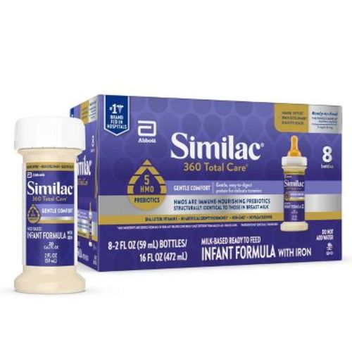 Similac 360 Total Care Gentle Comfort Ready-to-Feed Infant Formula, 2oz/8ct Bottle: Infant, Milk-Based, Brain Development, Ready to Drink